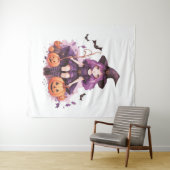 Hübsche Lila Haarbürsten; Hexenkürbis und Fledermä Wandteppich (Beispiel (Horizontal))