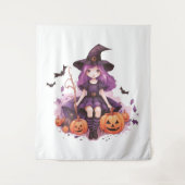 Hübsche Lila Haarbürsten; Hexenkürbis und Fledermä Wandteppich (Vorderseite)