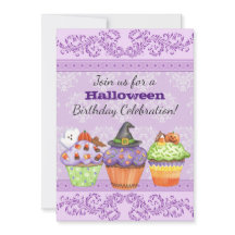 Hübsche Lila Halloween-Cupcakes Einladung
