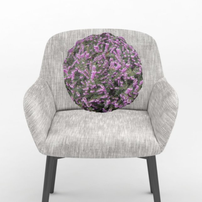 Hübsche Lila Heather Floral Rundes Kissen (In Situ Chair)
