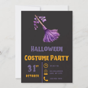 Hübsche Lila Hexen Broomstick Schwarzes Halloween Einladung