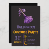 Hübsche Lila Hexen Broomstick Schwarzes Halloween Einladung (Vorne/Hinten)