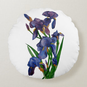 Hübsche lila Iris-Aquarell Rundes Kissen