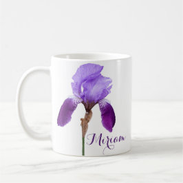 Hübsche lila Iris-Blume mit individuellem Namen Kaffeetasse