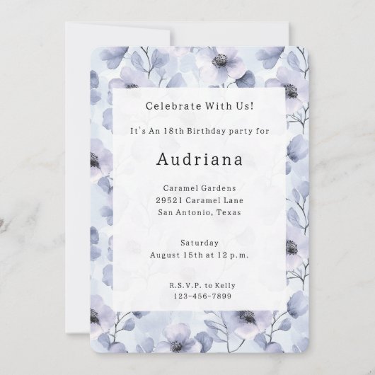 Hübsche Lila Lavendel-Blume Geburtstag Einladung (Vorderseite)