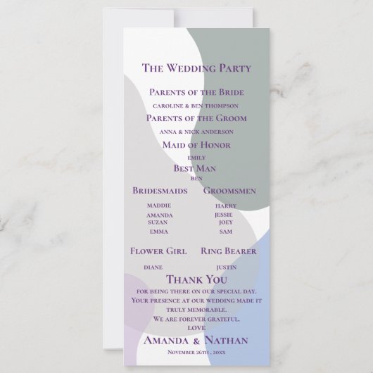 Hübsche Lila Lavendel Blume Hochzeitsprogramm Einladung (Rückseite)