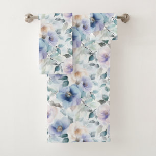 Hübsche Lila Lavendel Weiße Blume Badhandtuch Set