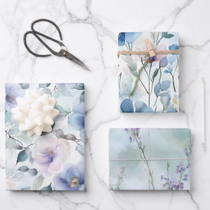 Hübsche lila Lavendel weiße Blumen Brautparty Geschenkpapier Set