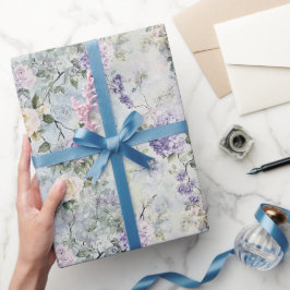 Hübsche Lila Lavendel Weiße Rosen Blumenhochzeit Geschenkpapier