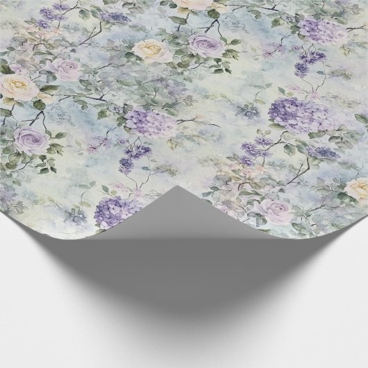 Hübsche Lila Lavendel Weiße Rosen Blumenhochzeit Geschenkpapier (Ecke)
