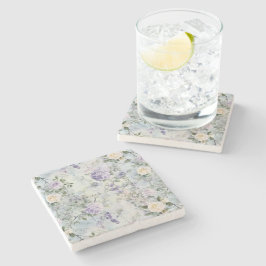 Hübsche Lila Lavendel Weiße Rosen Blumenhochzeit Steinuntersetzer