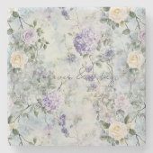 Hübsche Lila Lavendel Weiße Rosen Blumenhochzeit Steinuntersetzer (Vorderseite)