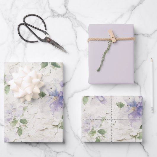 Hübsche lila Lavendelblüten Geschenkpapier Set (Vorderseite)