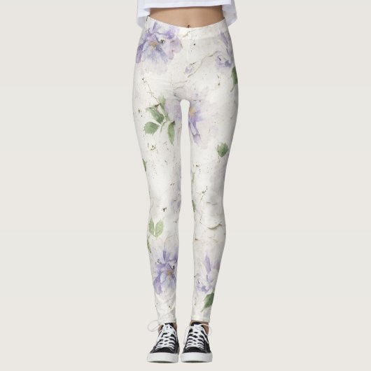 Hübsche lila Lavendelblüten Leggings (Vorderseite)