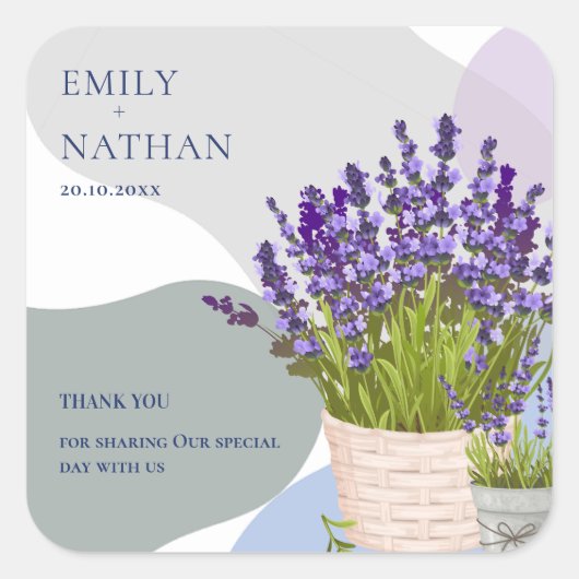 Hübsche Lila Lavender Floral Wedding Vielen Dank Quadratischer Aufkleber (Vorderseite)