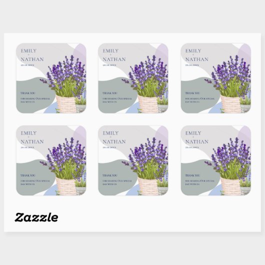 Hübsche Lila Lavender Floral Wedding Vielen Dank Quadratischer Aufkleber (Blatt)