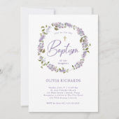 Hübsche Lila Lilac-Kranke und Foto | Taufe Einladung (Vorderseite)