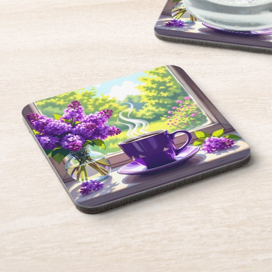 Hübsche Lila Lilacs und Kaffee Getränkeuntersetzer (Linke Seite)