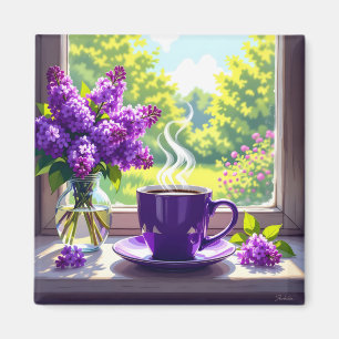 Hübsche Lila Lilacs und Kaffee Magnet