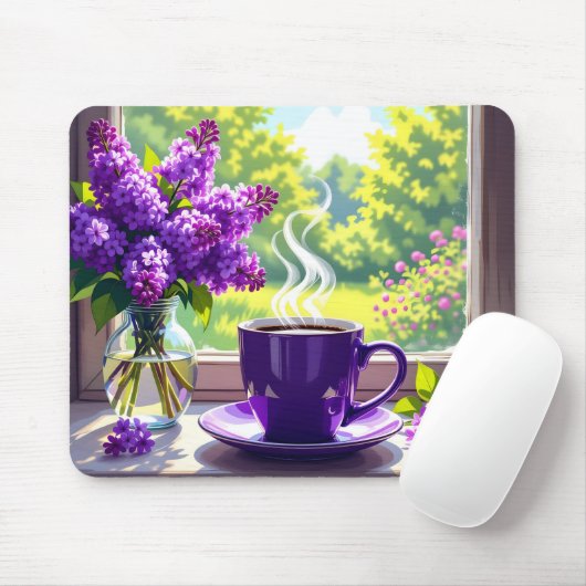 Hübsche Lila Lilacs und Kaffee Mousepad (Mit Mouse)