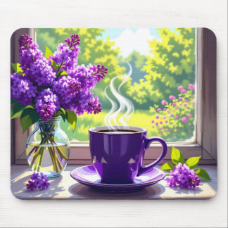 Hübsche Lila Lilacs und Kaffee Mousepad