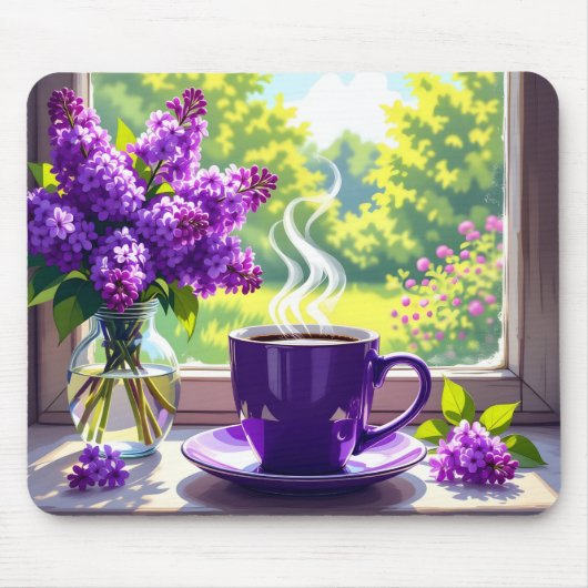 Hübsche Lila Lilacs und Kaffee Mousepad (Vorne)
