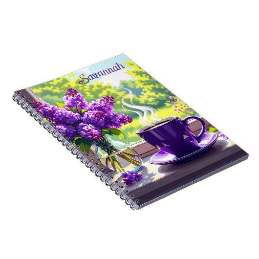 Hübsche Lila Lilacs und Kaffee Personalisiert Notizblock (Rechte Seite)