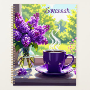 Hübsche Lila Lilacs und Kaffee Personalisiert Planer