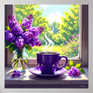 Hübsche Lila Lilacs und Kaffee Poster