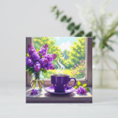 Hübsche Lila Lilacs und Kaffee schwarz Karte (Stehend Vorderseite)
