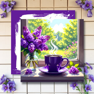 Hübsche Lila Lilacs und Kaffee schwarz Karte