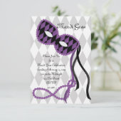 Hübsche Lila Maske Einladung (Stehend Vorderseite)