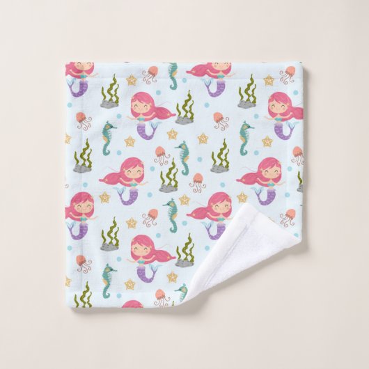 Hübsche Lila Mermaids Badhandtuch Set (Waschlappen)