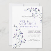 Hübsche Lila Minimalistische Wildblumen 50. Geburt Einladung (Vorderseite)