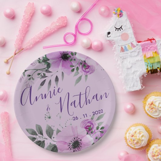 Hübsche Lila Niedliche romantische Hochzeitsfeier Pappteller (Party)