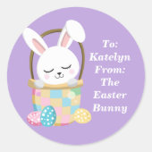 Hübsche Lila Osterhase individuell anpassbare Kind Runder Aufkleber (Vorderseite)