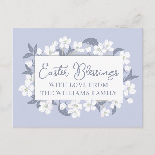 Hübsche Lila Ostersegnung mit weißer Blüte Postkarte (Vorderseite)