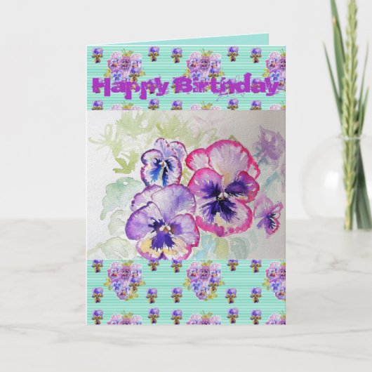 Hübsche Lila Pansy Viola Watercolor Kunstkarte Karte (Vorderseite)
