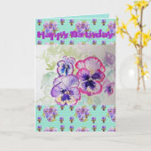 Hübsche Lila Pansy Viola Watercolor Kunstkarte Karte (Gelbe Blume)