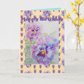 Hübsche Lila Pansy Viola Watercolor Kunstkarte Karte (Gelbe Blume)