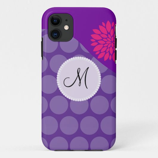 Hübsche lila Polka-Punkt-Welle mit rosa Blume Case-Mate iPhone Hülle (Rückseite)
