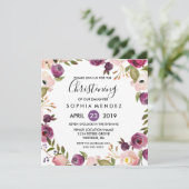 Hübsche Lila rosa Botanische Christening Taufe Einladung (Stehend Vorderseite)