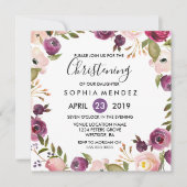 Hübsche Lila rosa Botanische Christening Taufe Einladung (Vorderseite)