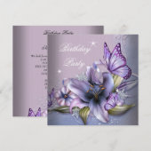 Hübsche Lila Rosa Schmetterling Blume Geburtstag Einladung (Vorne/Hinten)