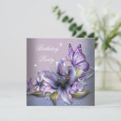 Hübsche Lila Rosa Schmetterling Blume Geburtstag Einladung (Stehend Vorderseite)