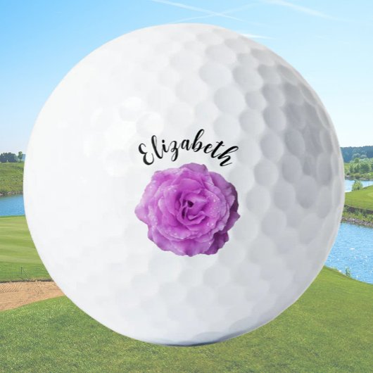 Hübsche lila Rose Blume individuelle Name Damen Golfball