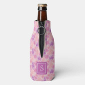 Hübsche Lila Rose Floral Custom Monogram Flaschenkühler (Flasche Rückseite)