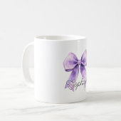 Hübsche lila Schleife personalisierter Name Kaffeetasse (Vorderseite Links)