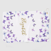 Hübsche Lila Schmetterlinge Individuelle Name Lady Golfhandtuch (Horizontal)