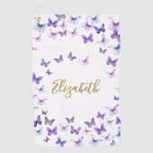 Hübsche Lila Schmetterlinge Individuelle Name Lady Golfhandtuch (Vorderseite)